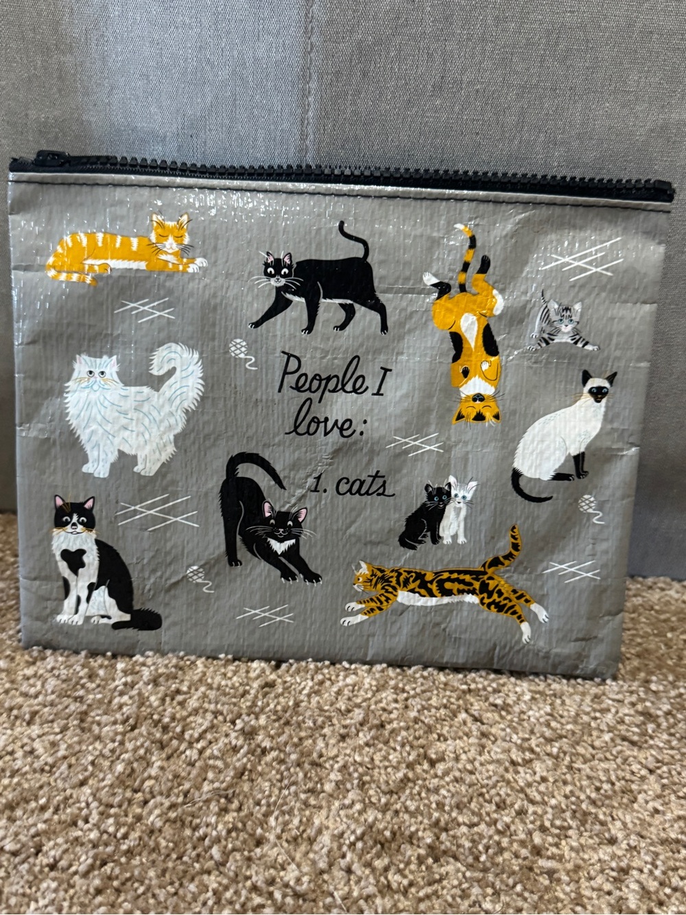 Blue Q Grey Cat Print Zip Pouch - Picture 2 of 4